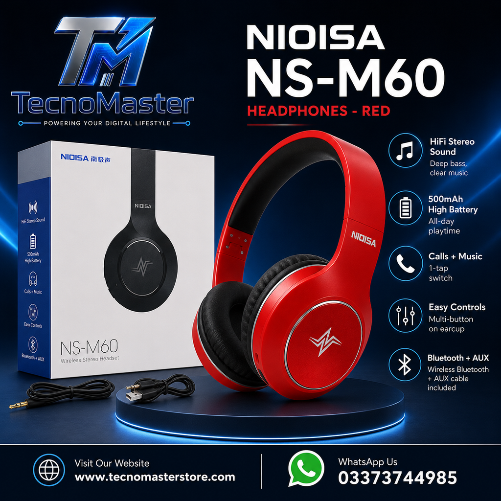 NIOISA Bluetooth Headphones Red